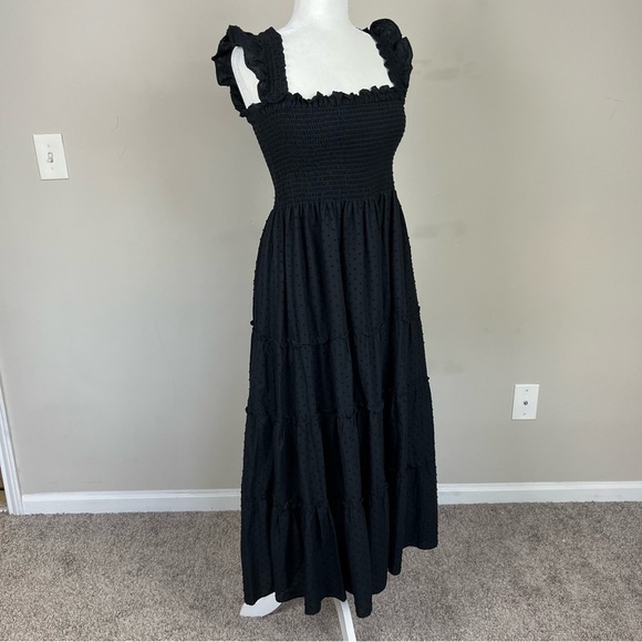 CAARA CALYPSO TIERED MIDI SUNDRESS SMOCKED BODICE FLUTTER STRAPS BLACK LARGE - Picture 5 of 15